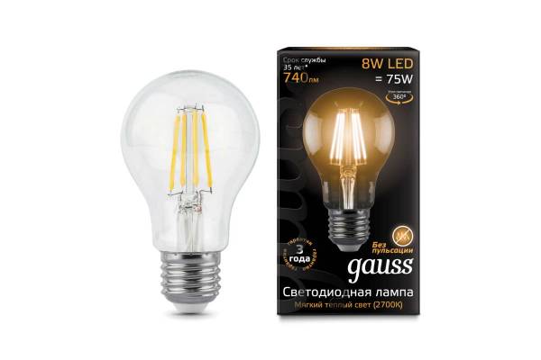 Лампа светодиодная филаментная Black Filament 8Вт A60 2700К E27 Gauss 102802108