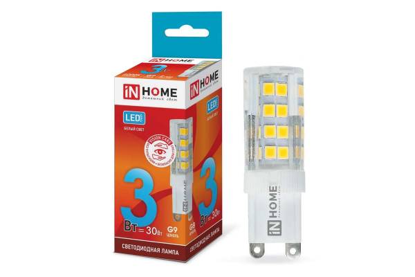 Лампа светодиодная LED-JCD-VC 3Вт 230В G9 4000К 260лм IN HOME 4690612019864