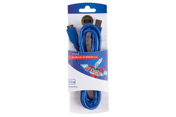 Шнур штекер USB A 3.0 - штекер micro USB 3.0 1.5м блист. Rexant 06-3158